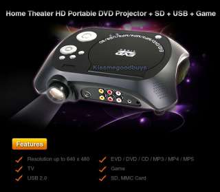 NEW Portable Projector 640x480 Home Theater EVD DVD MP4 RMVB Player w 