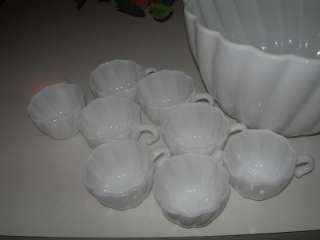 Hazel Atlas Colonial Swirl Shell Milk Glass Punch Bowl  