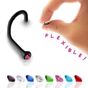  Black BioFlex Nose Screw with Pink Gem   Flexible   18G 