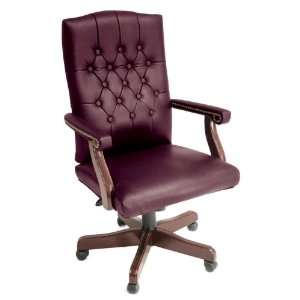  Traditional Tufted Executive Chair Burgundy Vinyl/Mahogany 
