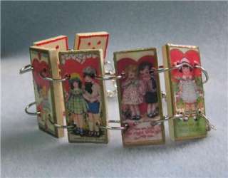 Vintage Valentine Card Adjustable Recycled Art Bracelet  