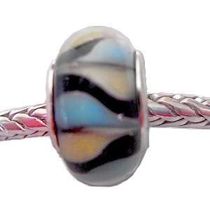 Murano Style Glass Lampwork Bead Fits Pandora Turquoise with Black and 
