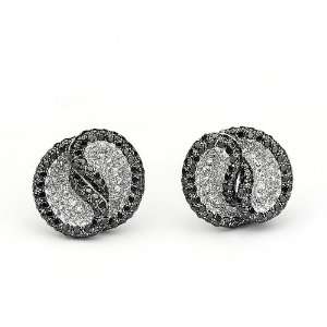  White Gold Pave Black And White Round Diamond Infinity Stud Earrings 