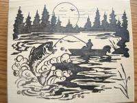 MAN IN BOAT CATCHING A HUGE FISH rubber stamp SCENERY by NORTHWOODS 