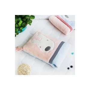  [Pink Rabbit] Fleece Throw Blanket Pillow Cushion / Travel 