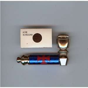 Metal Tobacco Pipe NEW with Cap & FREE Tobacco Pipe Screens Blue with 
