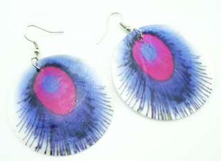 Multi color CAPIZ SHELL EARRINGS Round hand painted C53  