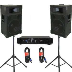  New Studio Speakers 12 Two Way Pro Audio Monitor Pair, Stands, Amp 