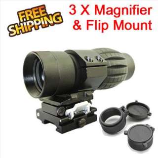 New Quick Release Tactical 3x Magnifier Rifle Scope w /Flip Side Mount 