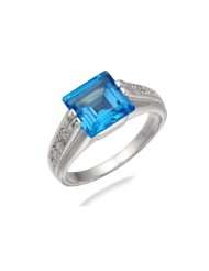 8MM Princess Cut Natural Swiss Blue Topaz Ring In Sterling Silver 2 CT 