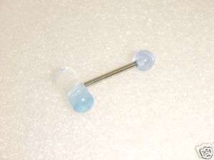 CAPSULE PILL TWO TONE TONGUE BARBELL RING LT BLUE/CLEAR  