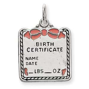  Sterling Silver Pink Birth Certificate Charm West Coast 