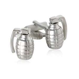   Silver tone plated brushed finish hand grenade cufflinks by Cuff Daddy