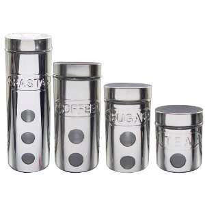  4 piece Glass stainless Steel Window Canister Set with 