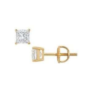   Yellow Gold  Princess Cut Diamond Stud Earrings 0.50 CT. TW. Jewelry