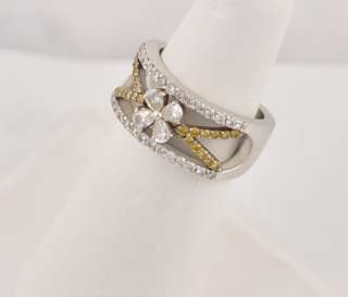 Salavetti Yellow Diamond Floral 18k White Gold Ring  