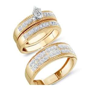  Trio Diamond Rings Bridal Set Engagement Wedding Yellow 
