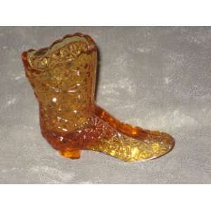  Vintage 1990s Fenton Art Glass Amber Daisy & Buttons Boot 